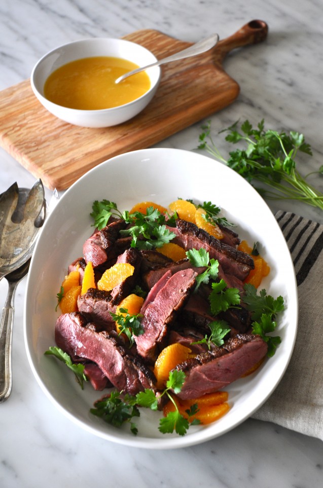 Duck breast with orange sauce and a orange and parsley salad