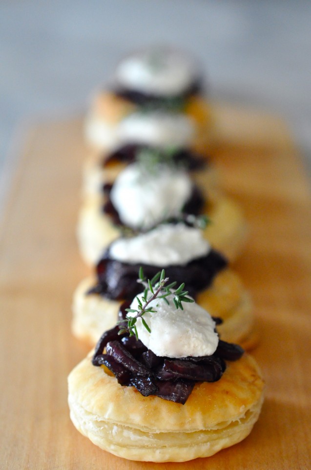 Goat Cheese Tartlets with Red Wine Onions and Thyme